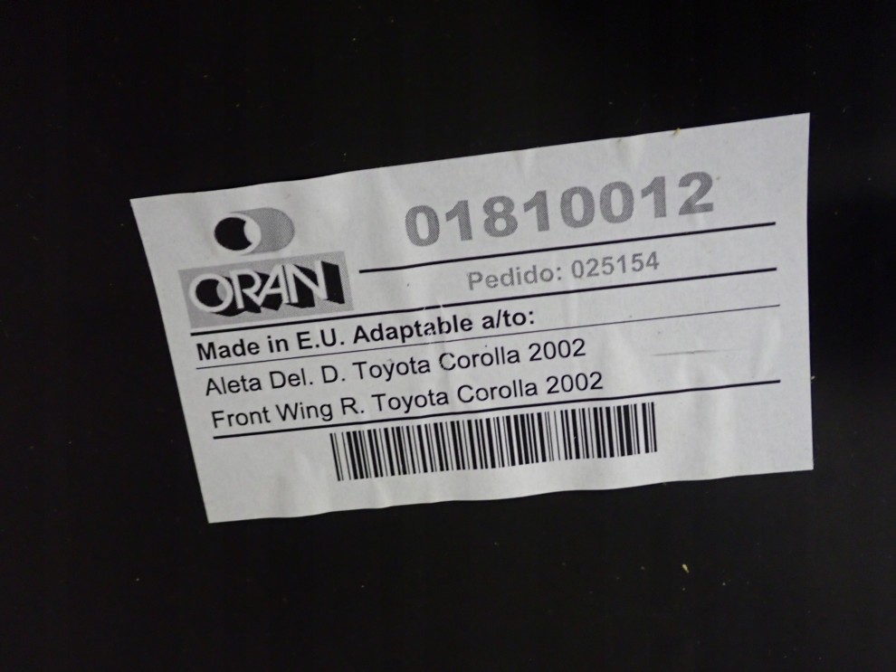 TOYOTA COROLLA E12 HB 02-07 BŁOTNIK PRZEDNI PRAWY NOWY 7/7