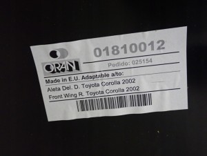 TOYOTA COROLLA E12 HB 02-07 BŁOTNIK PRZEDNI PRAWY NOWY 7/7 MINIATURA